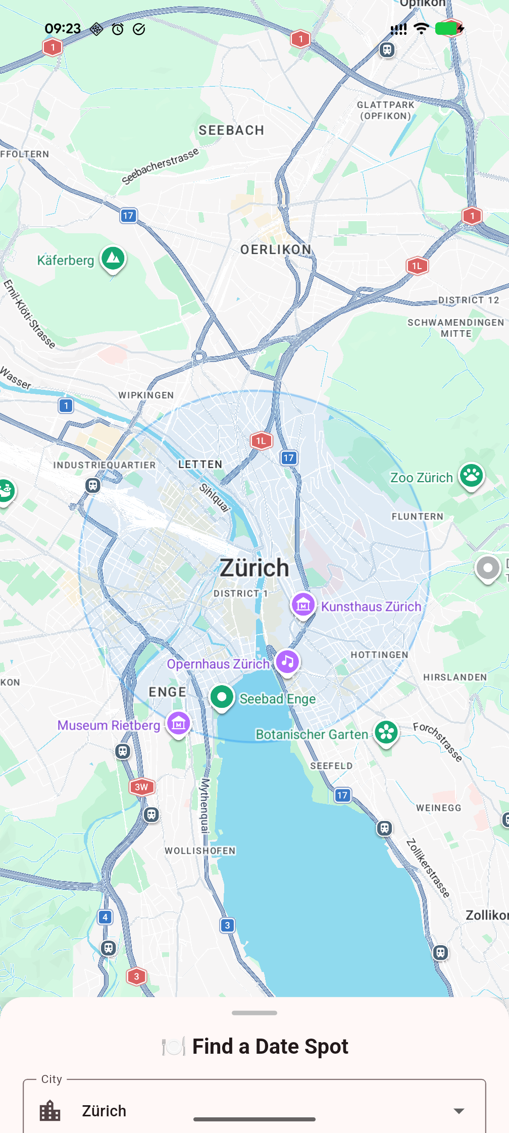 Dinner Date map with open places